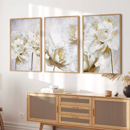 Abstract Gold White Blooming Floral Wall Art Posters Canvas Painting Prints Pictures Modern Living Room Interior Home Decor