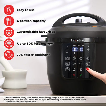 5.7L Multicooker 7-In-1 Smart Cooker - Pressure Cooker, Slow Cooker, Steamer, Sauté, Yogurt Maker, Egg Cooker and Food Warmer, Stainless Steel Inner Pot, Black