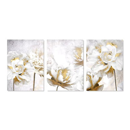 Abstract Gold White Blooming Floral Wall Art Posters Canvas Painting Prints Pictures Modern Living Room Interior Home Decor