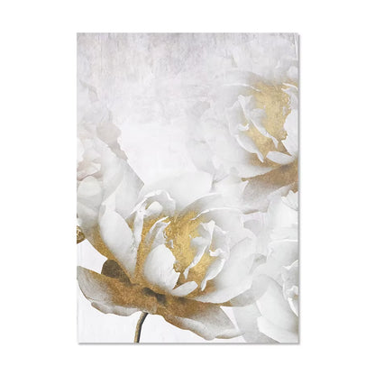 Abstract Gold White Blooming Floral Wall Art Posters Canvas Painting Prints Pictures Modern Living Room Interior Home Decor