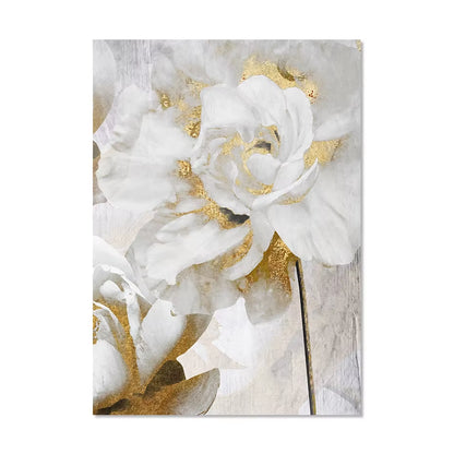 Abstract Gold White Blooming Floral Wall Art Posters Canvas Painting Prints Pictures Modern Living Room Interior Home Decor