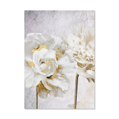 Abstract Gold White Blooming Floral Wall Art Posters Canvas Painting Prints Pictures Modern Living Room Interior Home Decor